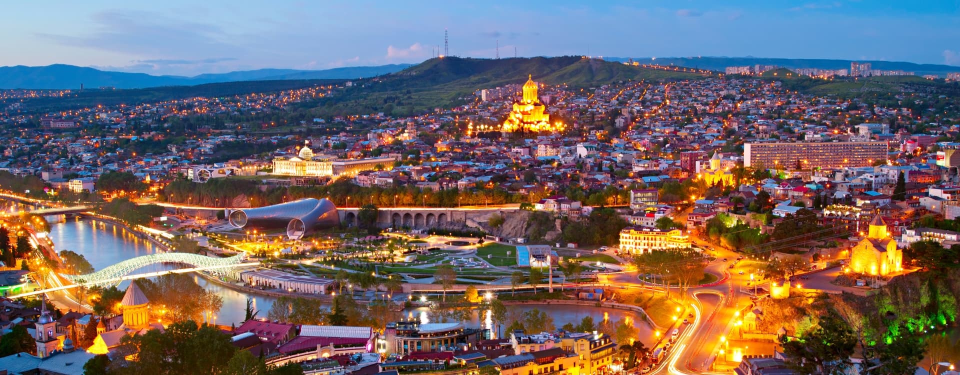 Beautiful night view of Tbilisi Panoroma Georgia.
