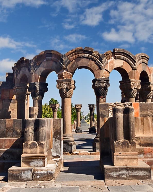 Beautiful ruins temple view in Zvartnots Armenia.