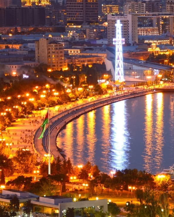Beautiful Night View of Baku City, Azerbaijan.
