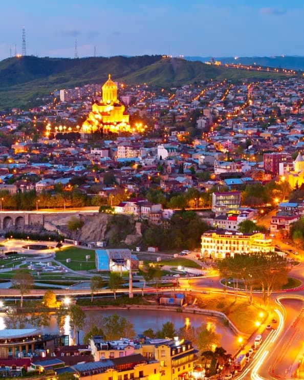 Beautiful night view of Tbilisi Panoroma Georgia.