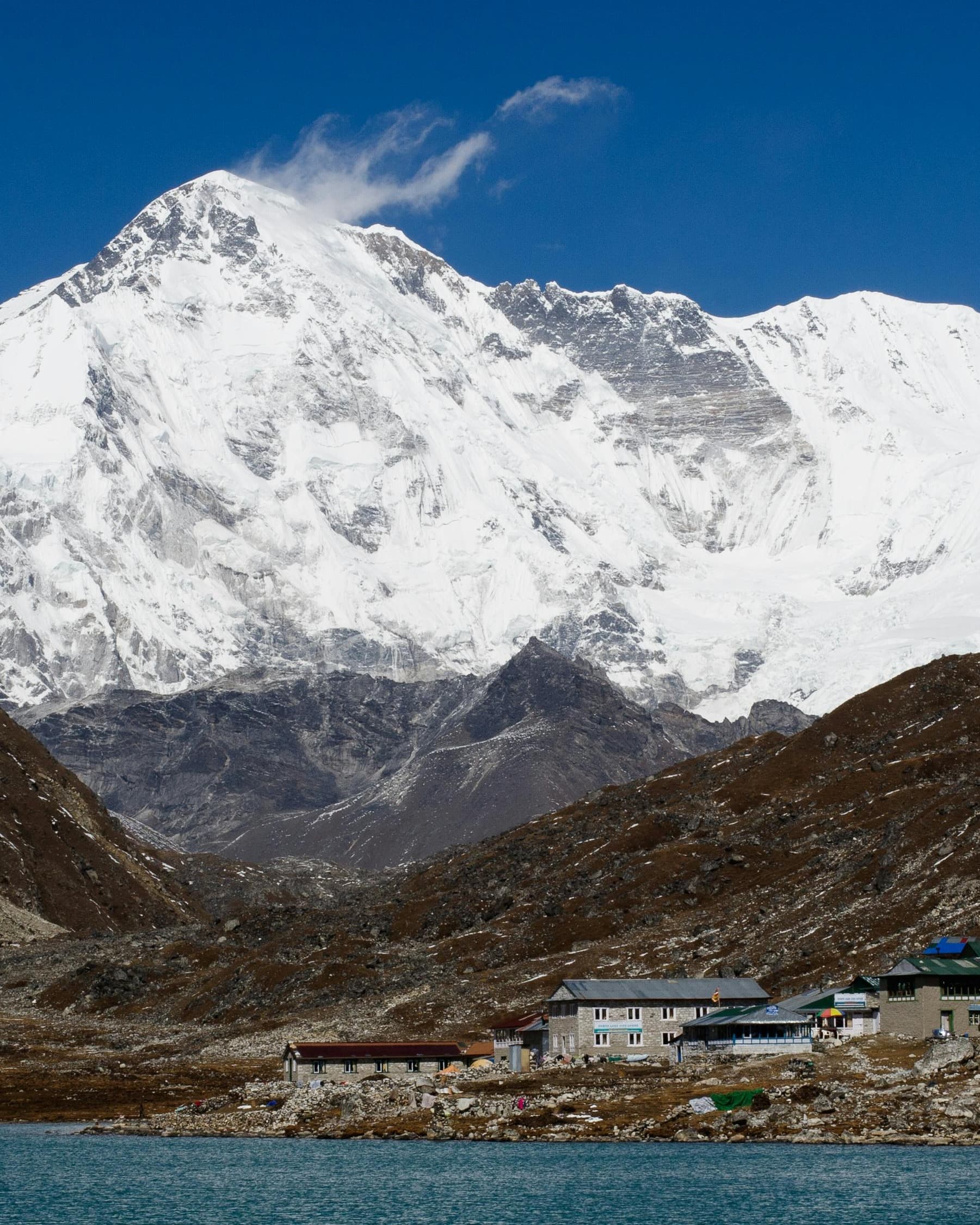 Snow Covered Mountain and a small village in Nepal