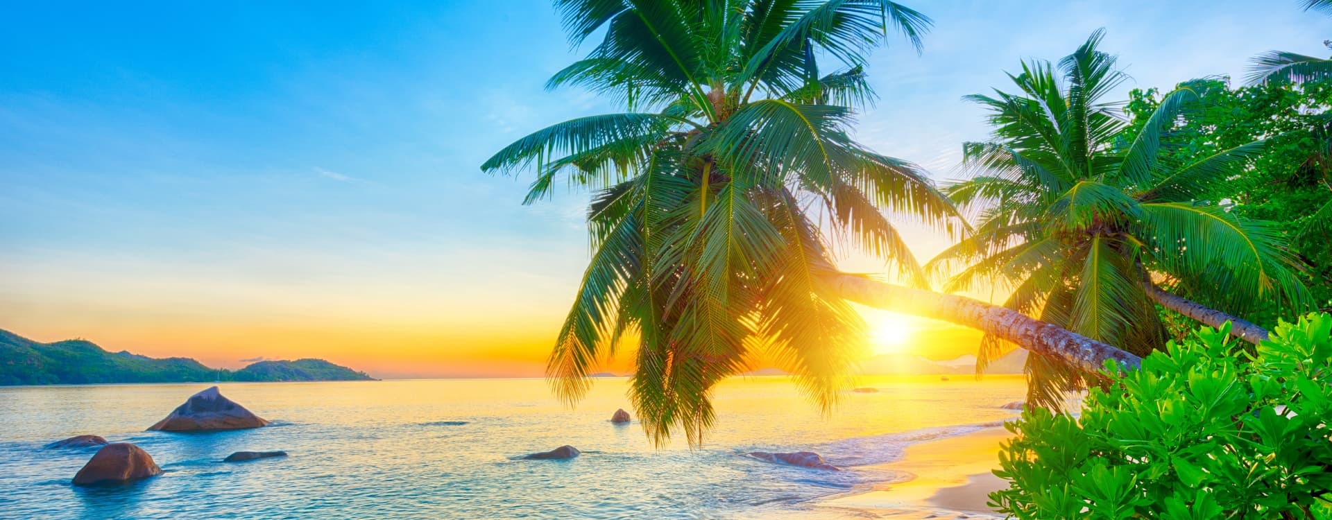 Beautiful sunset view in Seychelles beach