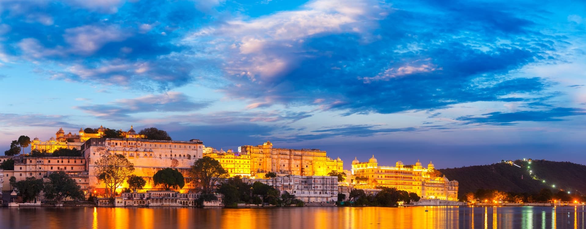 Night View Of Udaipur City Palace India